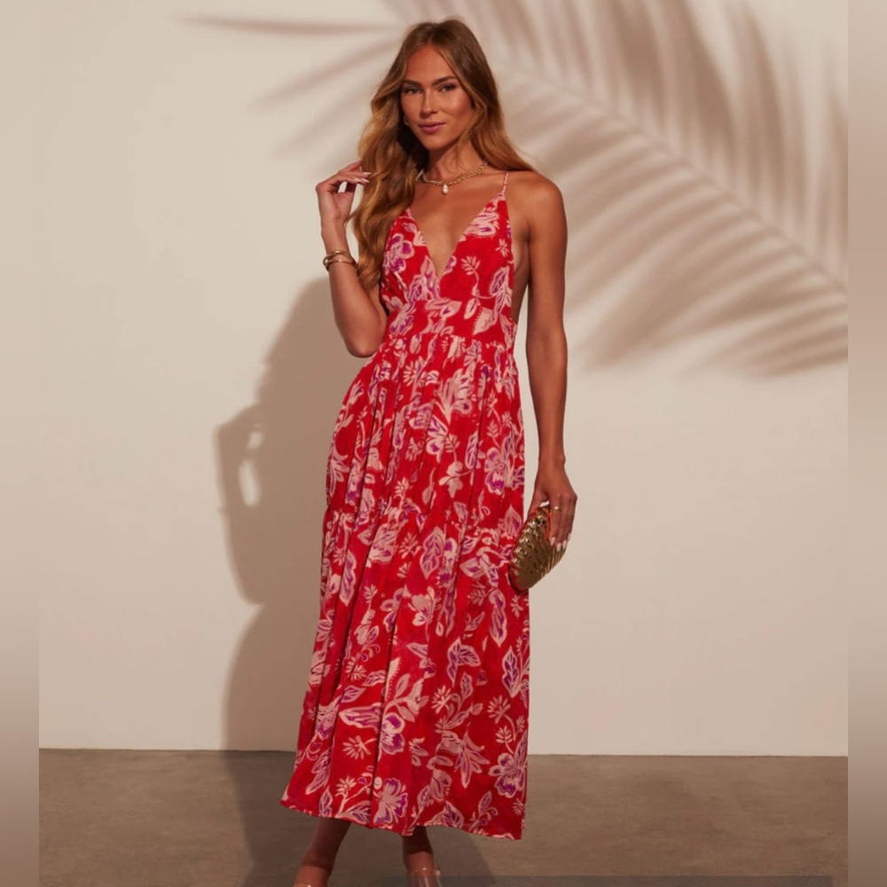 Vici Red Floral Maxi Dress